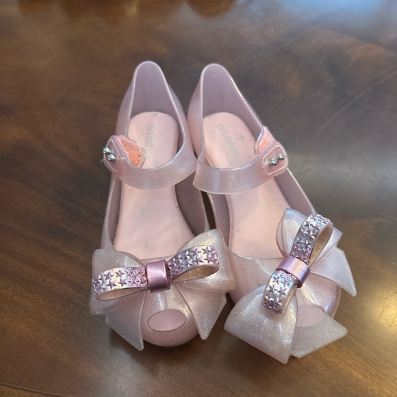 Mini Melissa Pink Dress Shoes with Glitter Bow - Picture 1 of 1